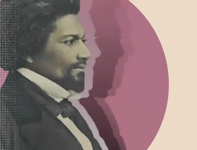 An image of Frederick Douglass on an artful background