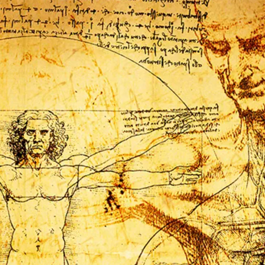 A medical field image showing Da Vinci's Vitruvian Man