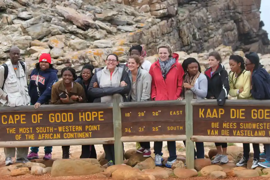 a group of University of Tennessee students on an Africana Studies trip abroad at the Cape of Good Hope in South Africa