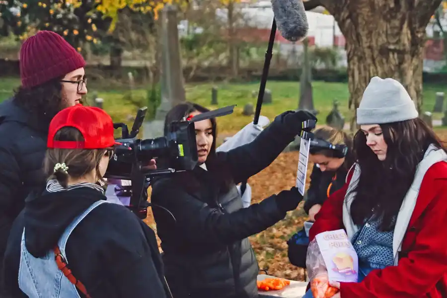 a group of University of Tennessee students filming a project for Cinema Studies