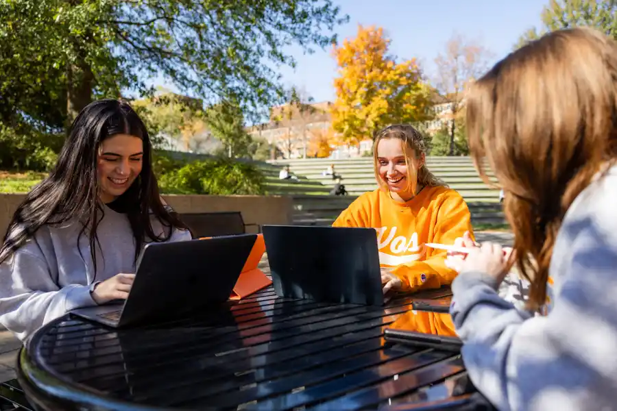 a group of University of Tennessee students work on a group a project