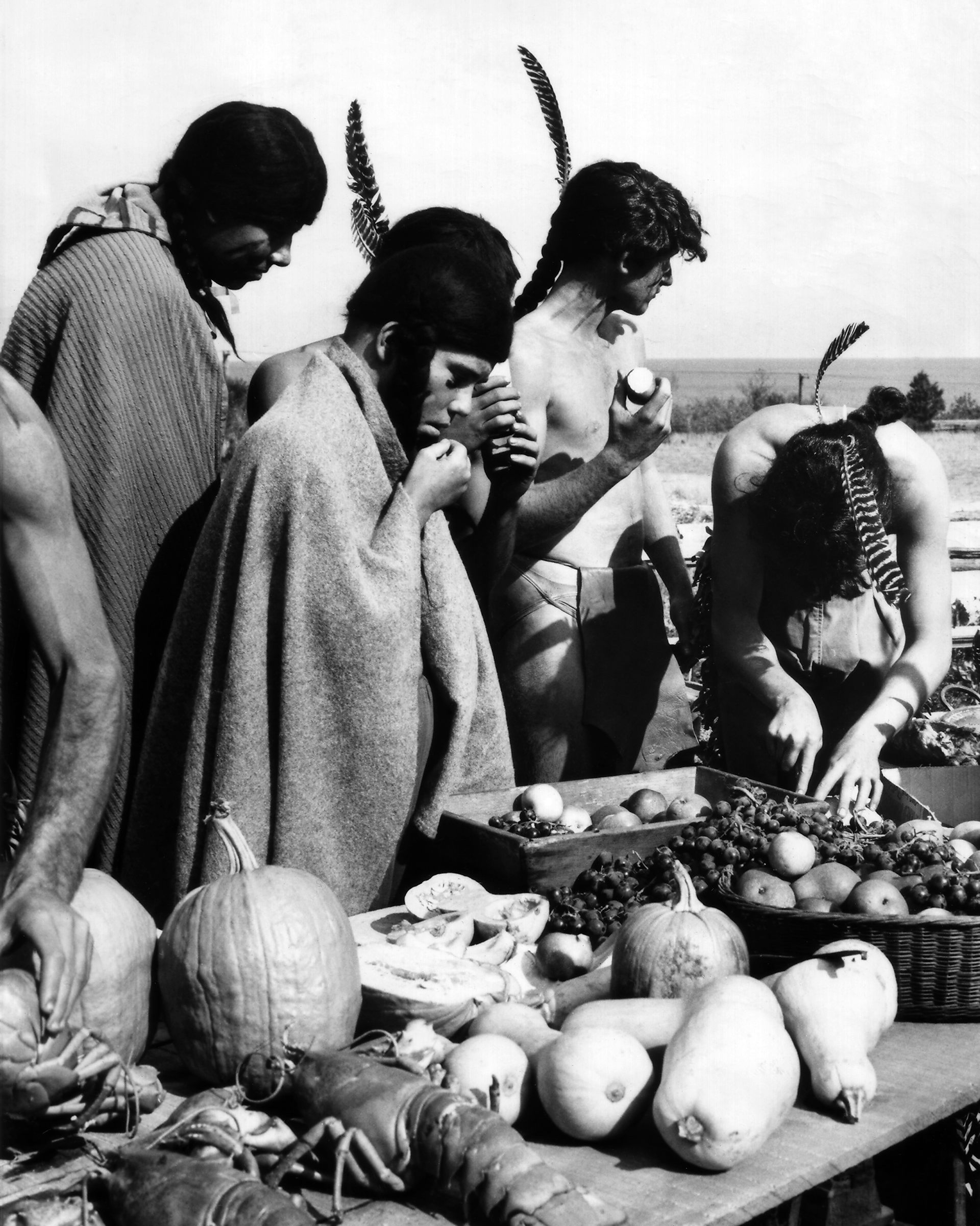 Native Americans depicted at the first Thanksgiving feast, in a 1960 film about the Pilgrims’ first year in America. AP Photo